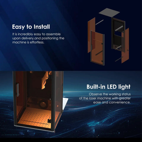 Durable Fiber Laser Enclosure Protective Cover for Safe Engraving 15.2 W by 29.6 Inches assembly diagram with LED light feature.