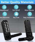 Beefed-Up Mechanical Door Lock With Adjustable Deadlatch For 2 3/8 Inch Or 2 3/4 Inch Holes, Outdoor Keyless Gate Lock With Handle, Waterproof Weather Resistant Black