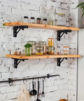 Heavy Duty Stainless Steel Folding Shelf Brackets on wall with kitchen items, 10 inch, silver, collapsible supports heavy loads.