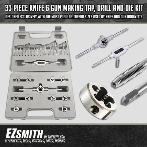 DIY Tap And Die Kit For Knife And Gun Making, UNF Standard And Metric, 33 Piece Micro Thread Set with case, taps, and dies.