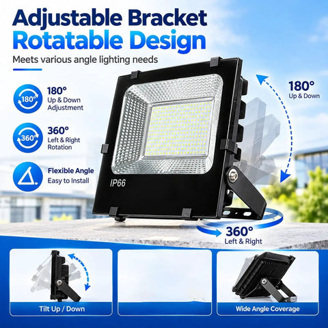 12V 24V 36V LED Flood Light,10W 50W 100W 150W 200W Low Voltage DC Spotlight with adjustable bracket and rotatable design.
