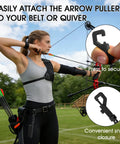 Archer on field with bow, arrows, and Archery Arrow Puller Gripper With Belt Clip And Soft Molded Handle for easy access.