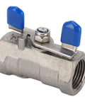 3/8 Inch Full Port Stainless Steel Ball Valve Featuring A Workhorse Grade Crush Proof Body with blue handle for fluid control
