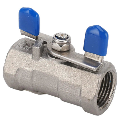 3/8 Inch Full Port Stainless Steel Ball Valve Featuring A Workhorse Grade Crush Proof Body with blue handle for fluid control