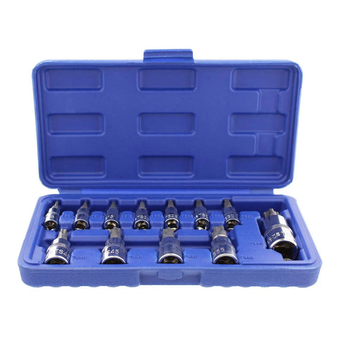 Torx Plus Socket Set 5 Star Tamper Proof Bits 12 Piece Torx Bit Socket Kit for Cars and Trucks in open blue case