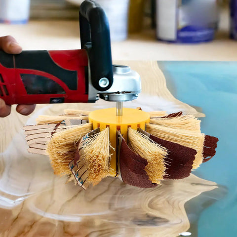 Heavy Grip Sisal Sanding Drum Buffing Wheel For Wood Furniture Polishing And Groove Cleaning in action on a drill.