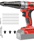 Heavy Duty Brushless Cordless Rivet Gun Compatible With Milwaukee M18 Batteries For Automotive And Jobsite Projects with rivets and accessories.