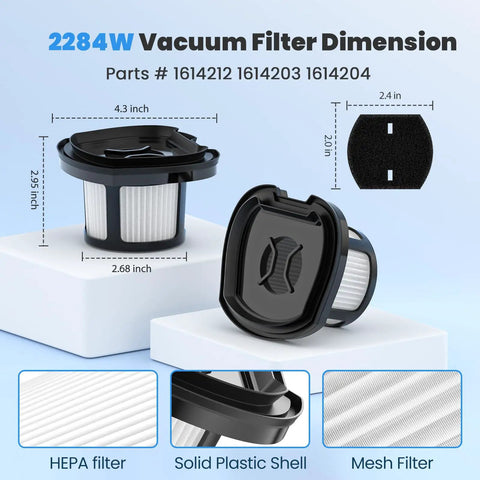 Diagram showing dimensions of 4 Pack Vacuum Replacement Filter Set For Pet Hair Eraser Hand Vacuum 2284W 2390 2389 2390A.