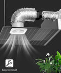 Installed 5 Inch To 4 Inch Duct Reducer Galvanized Steel Increaser with inline fan in ventilation system above plants.