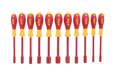 11-Piece 1000-Volt Insulated Nut Driver Set With SoftFinish Cushioned Grip Handles arranged in a row