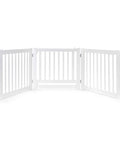 360 Hinges Freestanding Dog Gate with Walk Through Door for Home Use Up to 76 Inches Wide, shown as a three-panel gate, white.