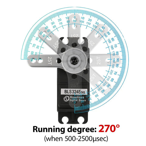 45Kg Brushless RC Servo With Metal Gear High Torque For 1/10 Scale Crawlers 270 Degree Travel showing running degree