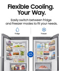 Large 11 Cubic Foot Convertible Upright Freezer And Fridge Flip Featuring Even Airflow And Reversible Door Design Energy Star Certified Stainless Steel Construction showing fridge and freezer modes.