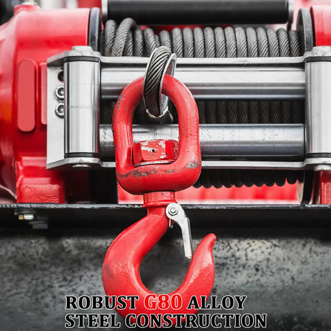 Beefy 7 Ton Heavy Duty Swivel Lifting Hook With Safety Latch Grade 80 Alloy Steel Heat Treated 360 Degree Rotation Galvanized Coating Waterproof And Rust Resistant on winch cable