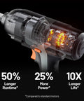 X-ray view of 20V Cordless One Half Inch Impact Wrench Kit With 2.0Ah Battery, Hog Ring Anvil, 5 Torque Settings, showing motor.