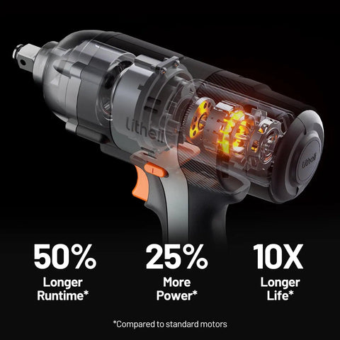 X-ray view of 20V Cordless One Half Inch Impact Wrench Kit With 2.0Ah Battery, Hog Ring Anvil, 5 Torque Settings, showing motor.