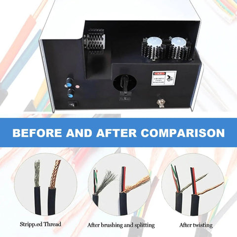 Before and after comparison showing Heavy Duty Pneumatic Wire Stripper Machine With Automatic Clamping for 5-60mm Cables results.