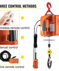 Heavy Duty Electric Hoist Winch With Wireless Remote 110V 1500W Pro Grade Lift Up To 1100 Lbs At 16 Ft Per Min 25 Ft Cable For Garage And Shop Lifting Jobs showing three control methods and hook