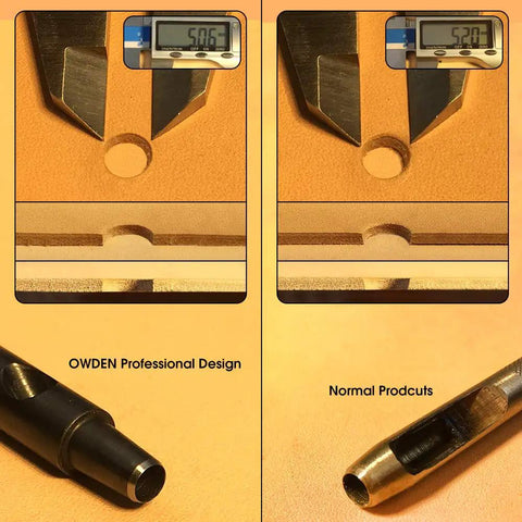 Comparison of OWDEN professional design and normal products for Six Piece Leather Hollow Punch Set for Belts, Watch Bands and Straps