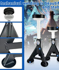 Heavy Duty 4 Ton Jack Stands Set With Low Profile Design, Secure Locking Pins, Seven Adjustable Heights, 8,000 Lbs Capacity, 2 Pack For Safe Vehicle Lifts And Pro Grade Mechanics displayed in a collage showing detailed welding and design features.