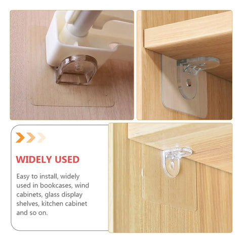 60Pcs Transparent Shelf Support Pegs With Nail Free Adhesive Clips for secure shelving in cabinets and wardrobes
