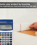 DIY Home Project Calculator for Do It Yourselfers Feet Inch Fraction Measurements displayed next to wall trim installation