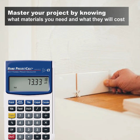 DIY Home Project Calculator for Do It Yourselfers Feet Inch Fraction Measurements displayed next to wall trim installation