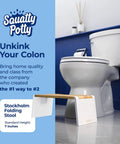 Stockholm Folding Bamboo Toilet Stool 7 Inch Collapsible For Easier Pooping beside white toilet in bathroom