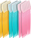 Top Shelf Dermaplane Razor Blade Refills For Ultra Smooth Face Shaving And Gentle Exfoliation With Durable Stainless Steel Eyebrow Shapers For A Flawless Daily Skin Care Routine That Hits Different set of colorful razors in yellow, blue, and pink for easy facial grooming.