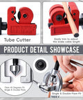 Product detail showcase of 25 Foot Copper Coated Brake Line Kit With 16 Fittings And 4 Unions Tube Bender And Double And Single Flaring Tool Kit