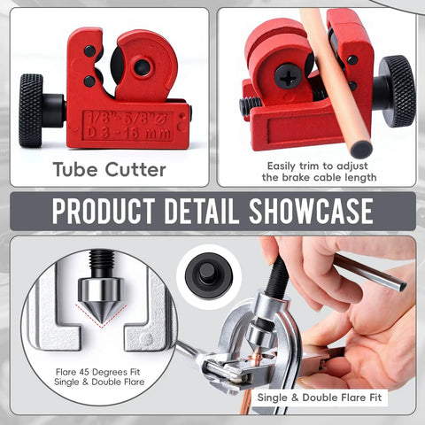 Product detail showcase of 25 Foot Copper Coated Brake Line Kit With 16 Fittings And 4 Unions Tube Bender And Double And Single Flaring Tool Kit