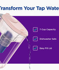 7 Cup Water Pitcher With Filter And LockFit Cap Design For Faster NSF Certified Filtration That Reduces Microplastics And Chlorine