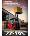 Portable Electric Forklift 4Way Mini Lift Truck With Adjustable Reinforced Forks Solid Tires Ergonomic Seat lifting heavy load in warehouse.