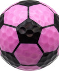 Pink and black soccer-themed novelty golf ball with 360-degree soccer design, part of Soccer Themed Novelty Golf Balls 12 Pack.