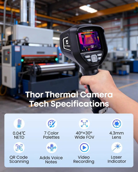 Person using Dope Handheld Thermal Imager With 3 Point 5 Inch IPS Screen And 512 By 384 IR Resolution For Electrical HVAC And Building Inspections Fusion Imaging And 2MP Visible Camera Range From Minus Four To 1022 Fahrenheit in an industrial setting.