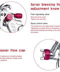 Detailed view of Pro Grade Mini HVLP Sprayer Kit with flow adjustment valves and copper flow cap for precise auto body painting.
