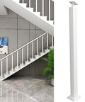 Adjustable 270 Degree Floor Mount Stair Railing With Square Metal Spindles White Banister Post For Deck Porch Or Backyard Steps Rockin Tough As Nails Iron Frame With Hella Smooth Coating And Slick Modern Appeal installed next to modern staircase.