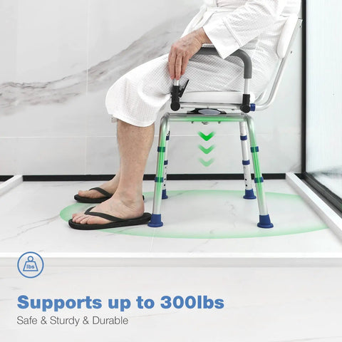 Swivel Shower Chair With Drop Arms And Back For Inside Showers, 360 Degree Rotating Bath Seat For Elderly And Disabled, Supports 300 Lb