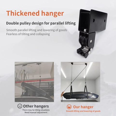 Heavy Duty Ceiling Hoist System For Garage Storage With Aluminum Construction, 125 Lb Capacity Overhead Lift installed in garage