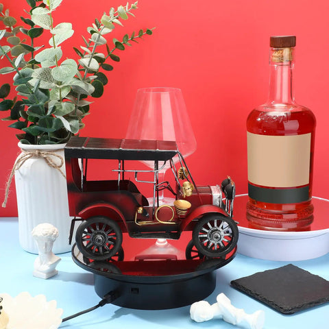 Smooth 7.87 Inch Motorized Rotating Display Stand With Sleek Mirror Surface For Stunning Jewelry Watch Showcase 360 Electric Turntable showcasing a vintage car model.