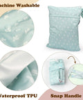 Close-up of machine washable, waterproof polyester wet dry bag with dual pockets for travel, pool, beach, gym and baby gear.