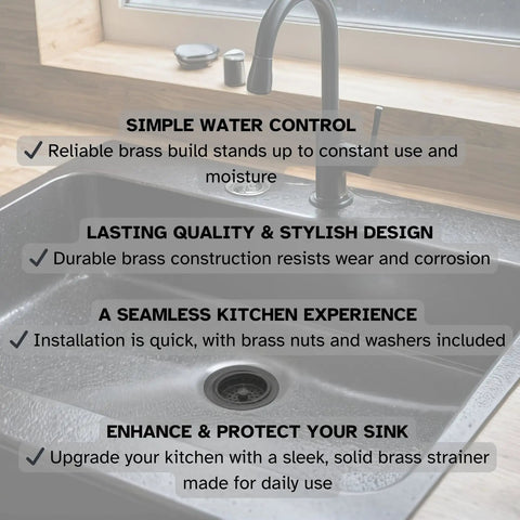 3-1/2 Inch Post Style Large Kitchen Sink Basket Strainer Matte Black Solid Brass Construction Built To Last Heavy Duty Drain Protector For Standard Openings Corrosion Resistant Premium Finish With Easy Turn Post Control in a sink
