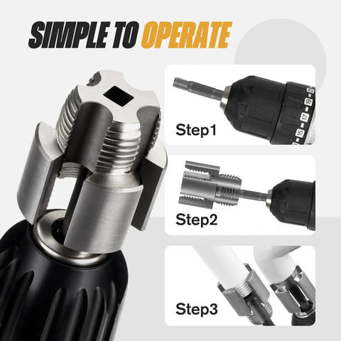 Dual Function Pipe Threading Tool With Integrated Internal And External Threads For PVC And PPR Pipes, Drill Powered Pipe Threader Kit showcasing operational steps