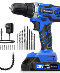 Cordless Drill Kit With Battery And Charger, 18 Plus 1 Clutch, 220 In Lbs Max Torque, Two Speed Variable, 22 Piece Bit Set, Blue