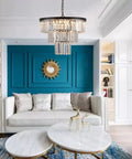 Black Crystal Chandelier 3 Tier Pendant Light Modern Round Ceiling Lamp With Six Lights Hanging Fixture in living room