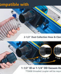 Router Table Dust Port Adapter For Two And A Half Inch Dust Collection Hose With Easy Plug And Play Fence Mount Connection Designed For Shop Vac Or Dust Extractor Setup shown with compatible hose connectors.