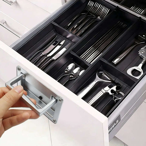 Person opening drawer with Heavy Duty Zinc Alloy Recessed Pull Handles For Drawers And Deck Hatches, silver finish, 110mm x 70mm
