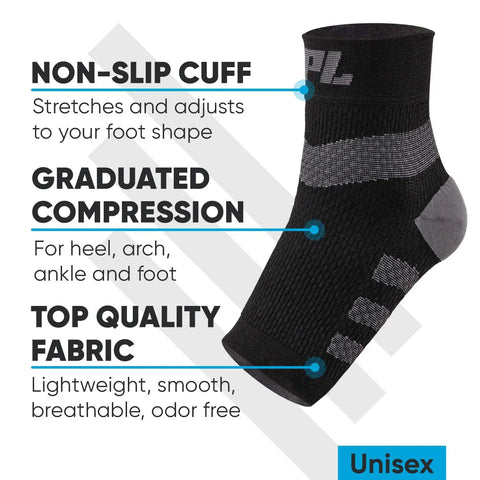Plantar Fasciitis Socks For Neuropathy Open Toe Compression Foot Sleeve with non-slip cuff and graduated compression details