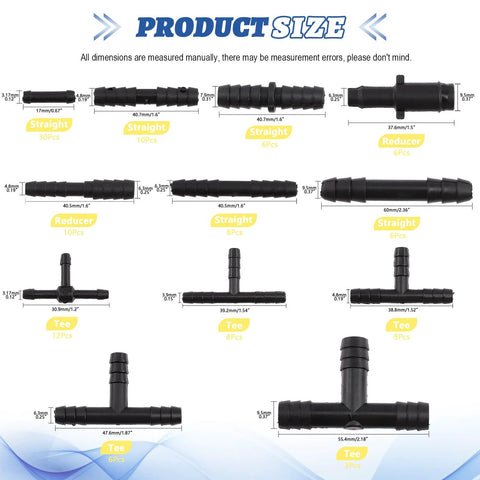 Glarks 113-piece black nylon vacuum connector set for automotive tubing, 12 sizes.