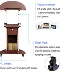 Straight Up Solid Rolling Laptop Cart, Height Adjustable Sit Stand Desk, E1 MDF with steel frame and wheels for easy movement.